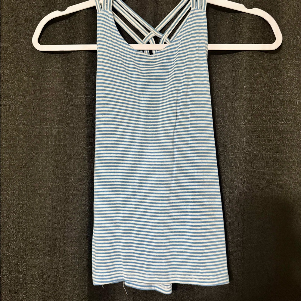 Blue and White Striped Criss-Cross Tank Top